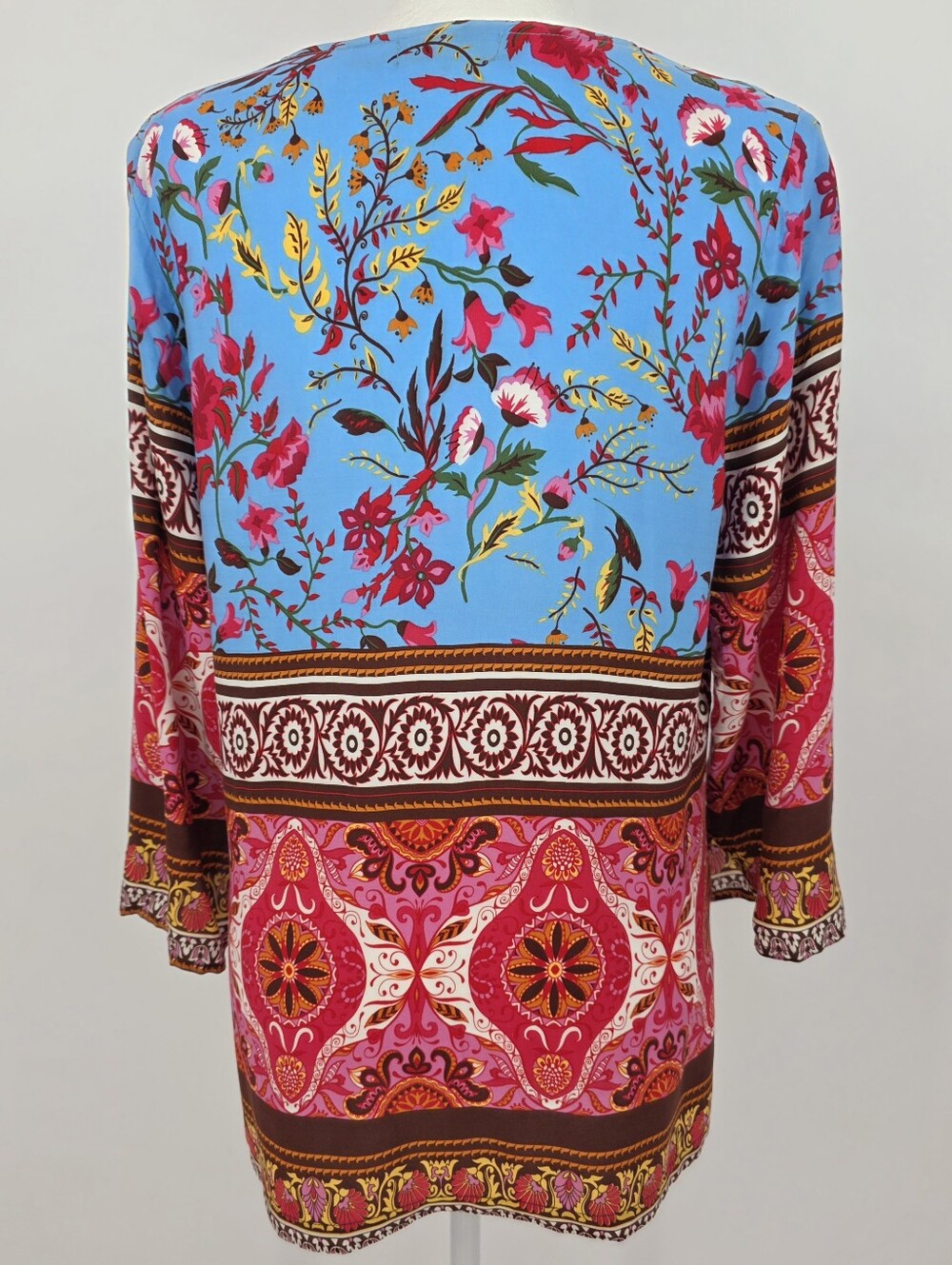 Aziza Embroidered Floral Tassel Tie Boho Tunic Blouse Medium - Picture 5 of 9